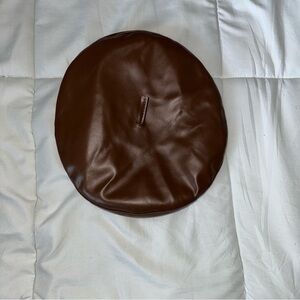 Brown PU Leather Beret One Size